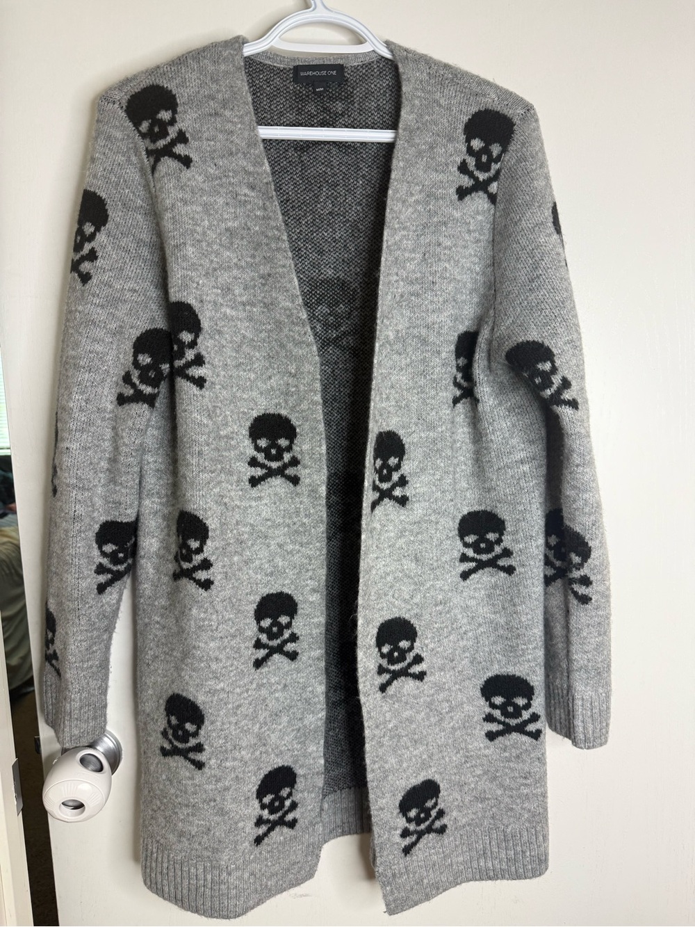Warehouse One Black and Gray Skull Print Knit Cardigan